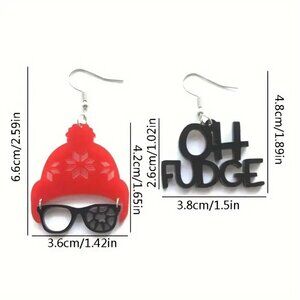 #82 A Christmas Story Movie Hat & 'OH FUDGE' Asymmetrical Dangle Earrings